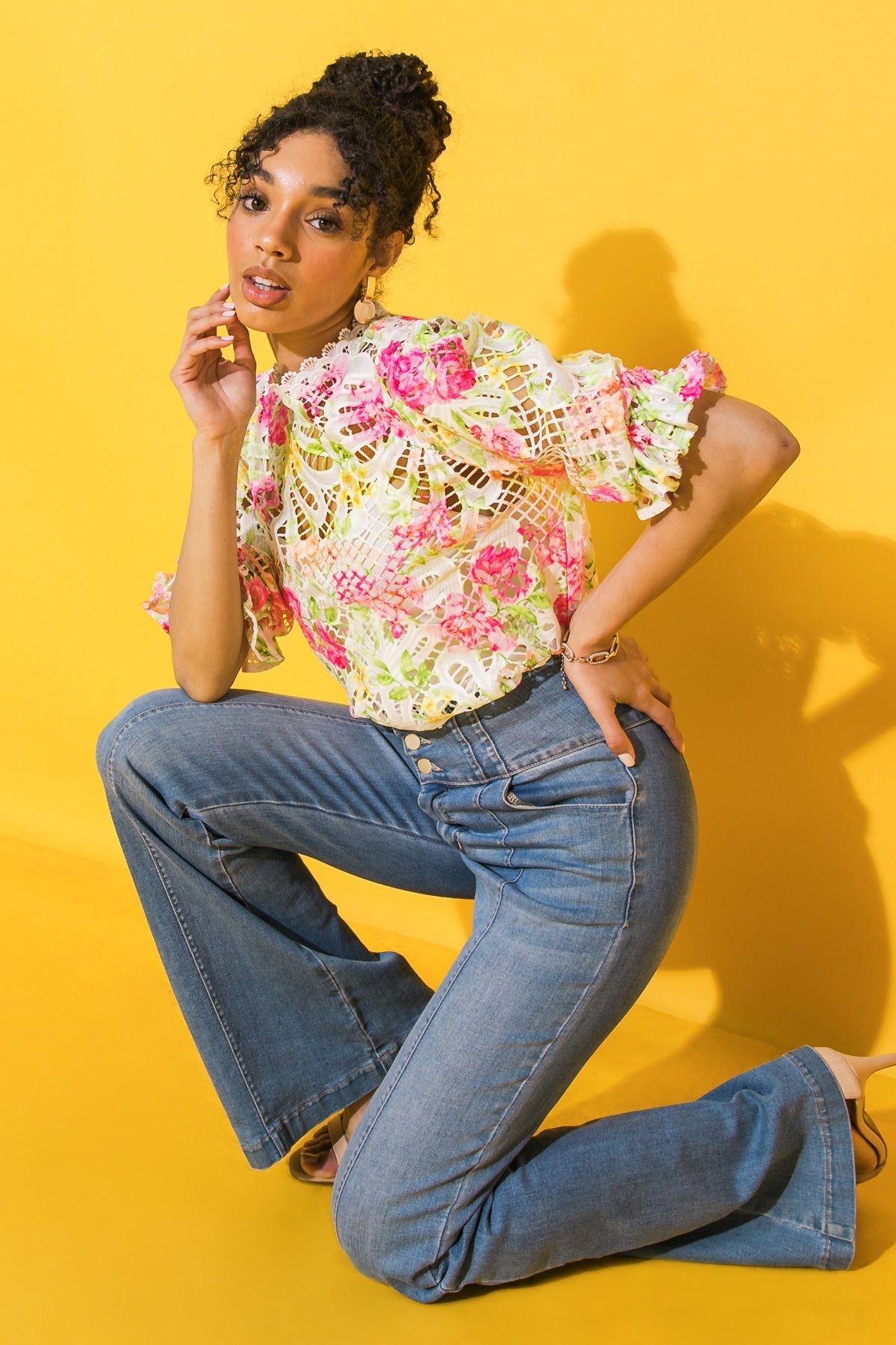 BLISS ME FLORAL WOVEN LACE TOP Flying Tomato